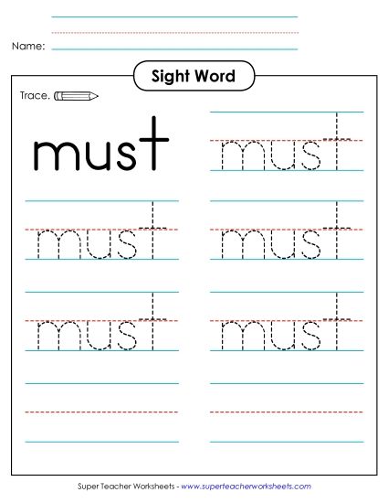 Trace the Word: Must (Printable PDF Worksheet)
