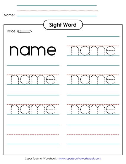 Trace the Word: Name (Printable PDF Worksheet)