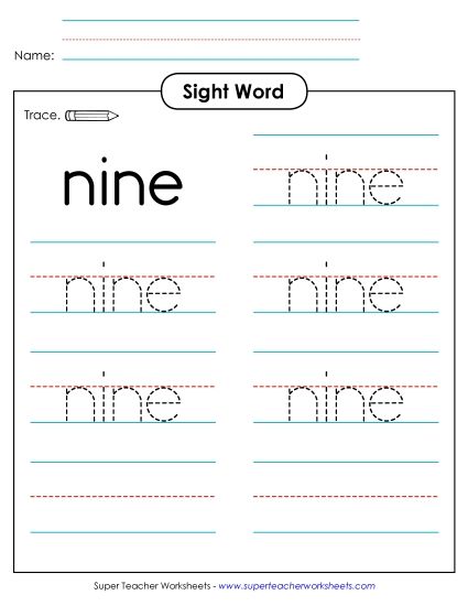 Trace the Word: Nine (Printable PDF Worksheet)
