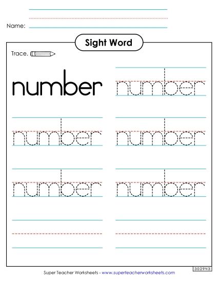 Trace the Word: Number (Printable PDF Worksheet)