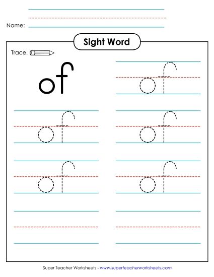 Trace the Word: Of (Printable PDF Worksheet)