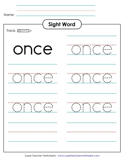 Trace the Word: Once (Printable PDF Worksheet)