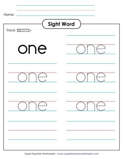 Trace the Word: One (Printable PDF Worksheet)