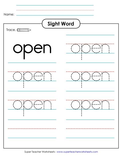 Trace the Word: Open (Printable PDF Worksheet)