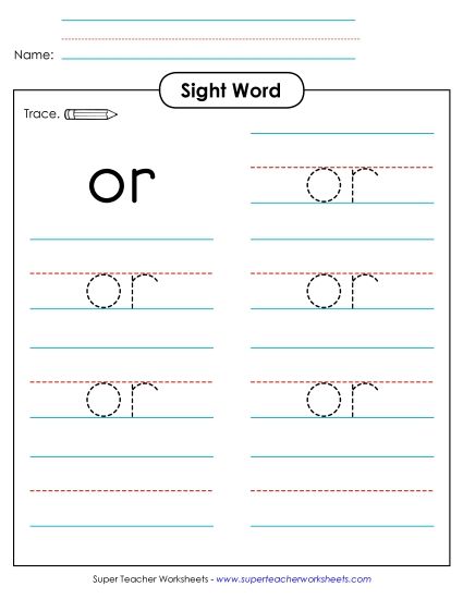 Trace the Word: Or (Printable PDF Worksheet)