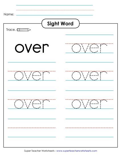 Trace the Word: Over (Printable PDF Worksheet)