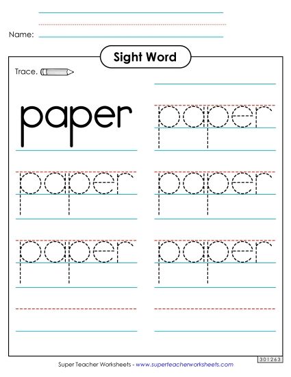 Trace the Word: Paper (Printable PDF Worksheet)