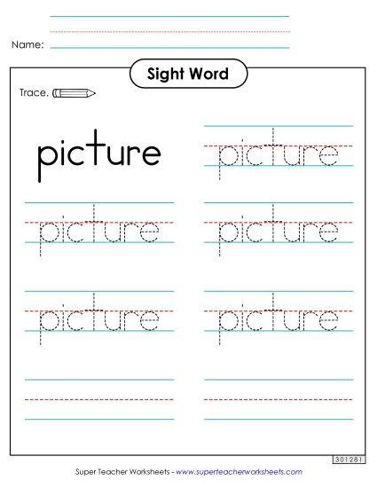 Trace the Word: Picture (Printable PDF Worksheet)