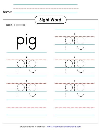 Trace the Word: Pig (Printable PDF Worksheet)
