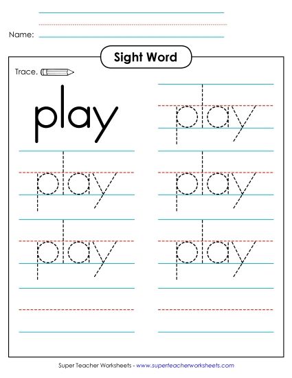 Trace the Word: Play (Printable PDF Worksheet)