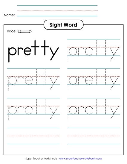 Trace the Word: Pretty (Printable PDF Worksheet)