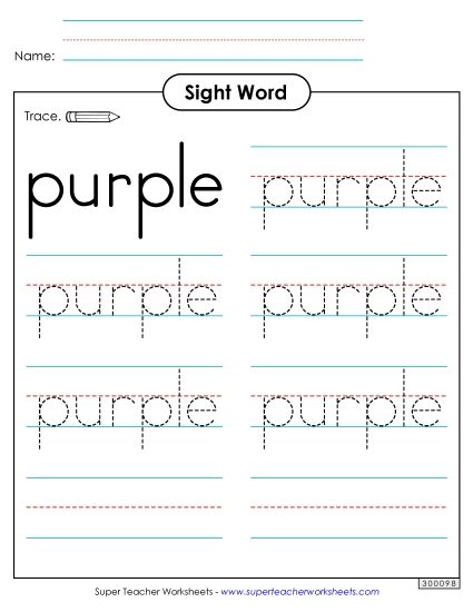 Trace the Word: Purple (Printable PDF Worksheet)