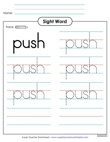 Trace the Word: Push (Printable PDF Worksheet)