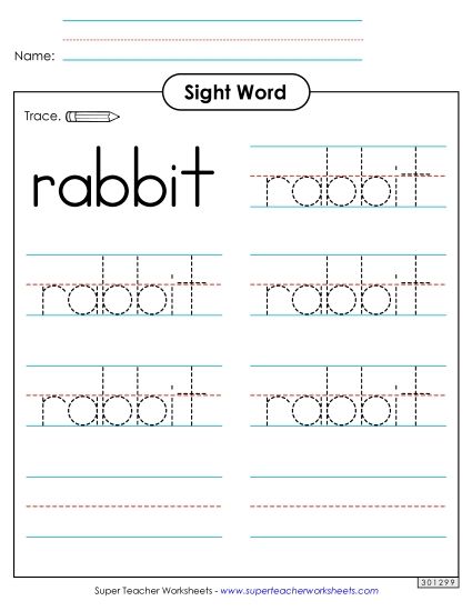 Trace the Word: Rabbit (Printable PDF Worksheet)