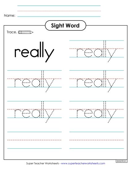 Trace the Word: Really (Printable PDF Worksheet)