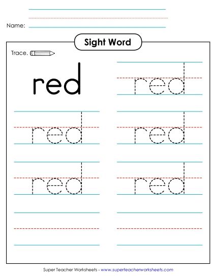 Trace the Word: Red (Printable PDF Worksheet)