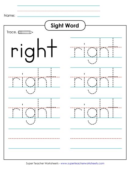 Trace the Word: Right (Printable PDF Worksheet)
