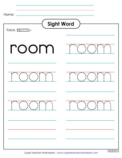 Trace the Word: Room (Printable PDF Worksheet)