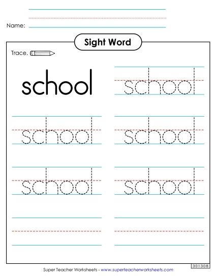 Trace the Word: School (Printable PDF Worksheet)
