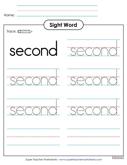 Trace the Word: Second (Printable PDF Worksheet)