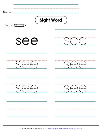 Trace the Word: See (Printable PDF Worksheet)