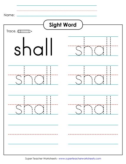 Trace the Word: Shall (Printable PDF Worksheet)