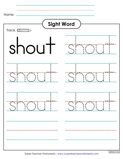 Trace the Word: Shout (Printable PDF Worksheet)