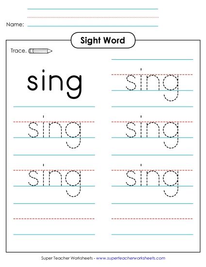 Trace the Word: Sing (Printable PDF Worksheet)