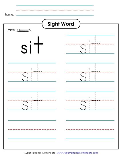 Trace the Word: Sit (Printable PDF Worksheet)