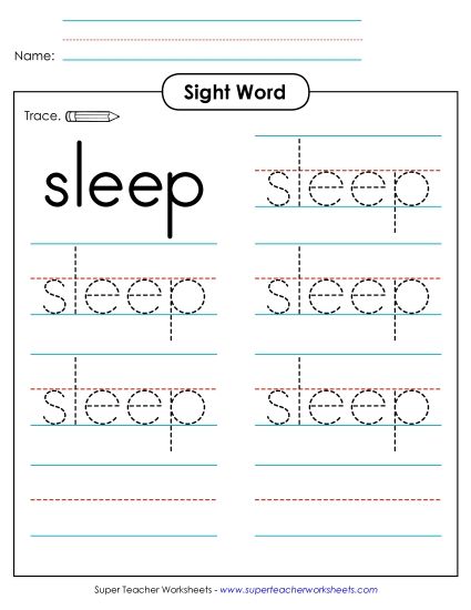 Trace the Word: Sleep (Printable PDF Worksheet)
