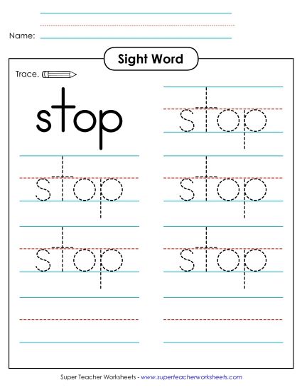 Trace the Word: Stop (Printable PDF Worksheet)