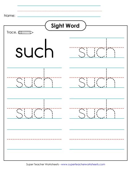 Trace the Word: Such (Printable PDF Worksheet)