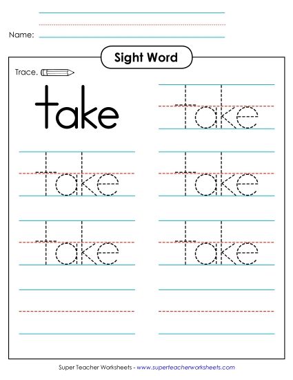 Trace the Word: Take (Printable PDF Worksheet)