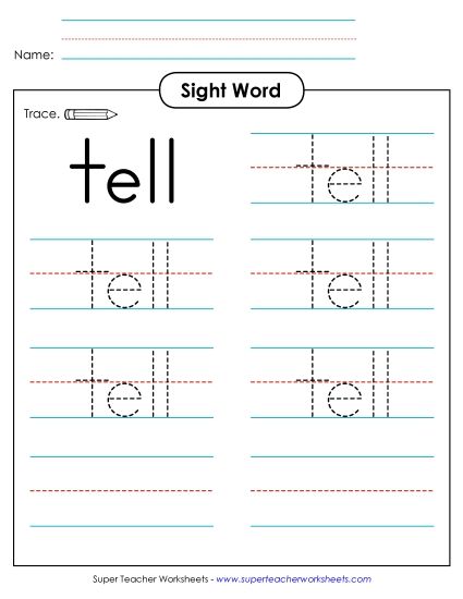 Trace the Word: Tell (Printable PDF Worksheet)