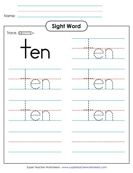 Trace the Word: Ten (Printable PDF Worksheet)