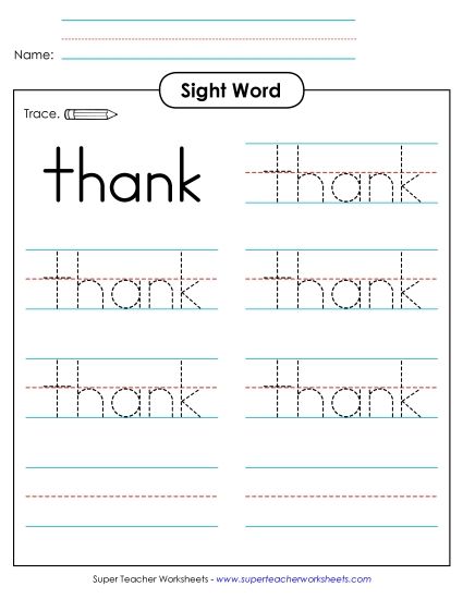 Trace the Word: Thank (Printable PDF Worksheet)