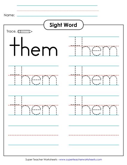 Trace the Word: Them (Printable PDF Worksheet)