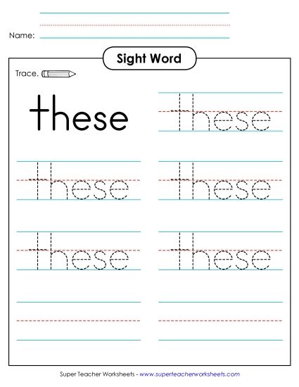 Trace the Word: These (Printable PDF Worksheet)