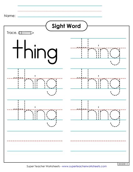 Trace the Word: Thing (Printable PDF Worksheet)