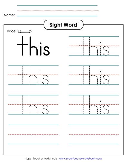 Trace the Word: This (Printable PDF Worksheet)