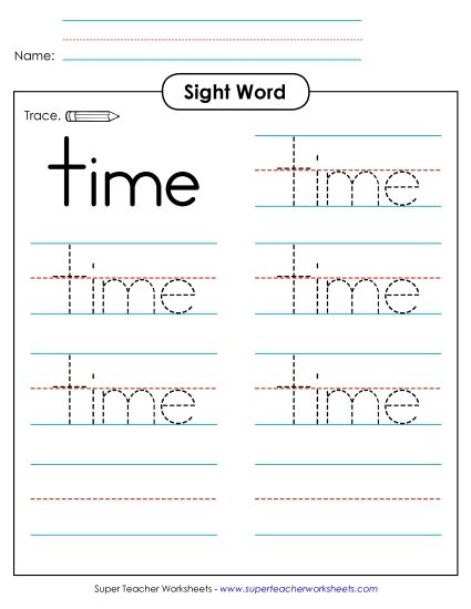 Trace the Word: Time (Printable PDF Worksheet)
