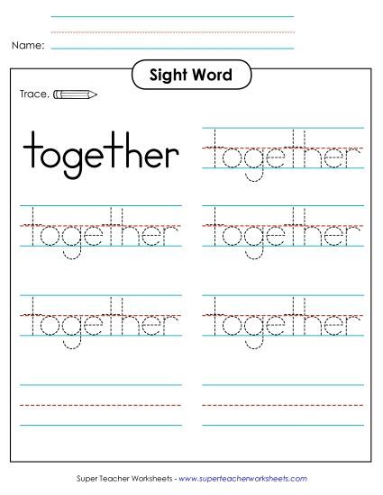 Trace the Word: Together (Printable PDF Worksheet)