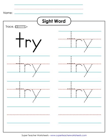 Trace the Word: Try (Printable PDF Worksheet)