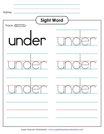 Trace the Word: Under (Printable PDF Worksheet)
