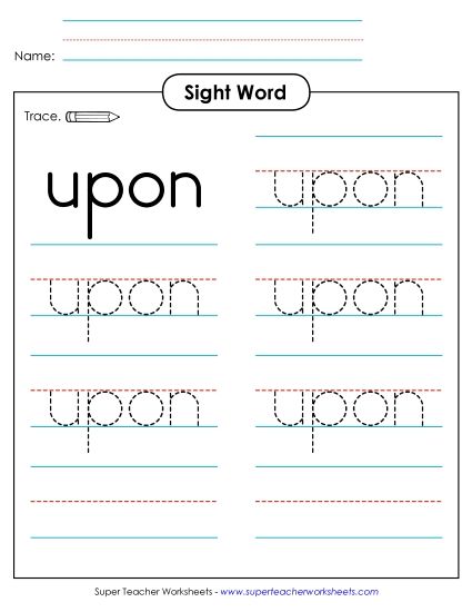 Trace the Word: Upon (Printable PDF Worksheet)