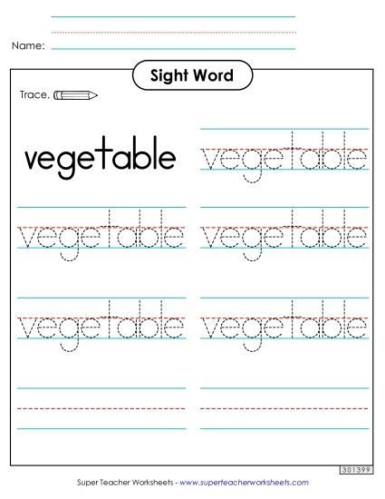 Trace the Word: Vegetable (Printable PDF Worksheet)