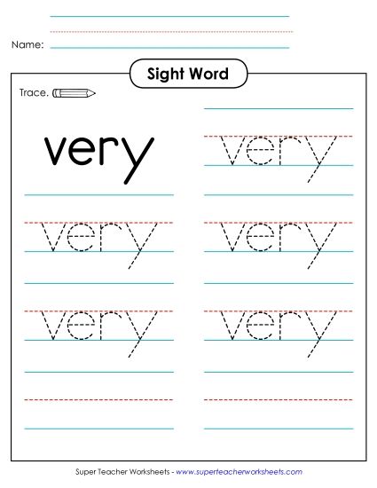 Trace the Word: Very (Printable PDF Worksheet)