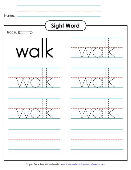 Trace the Word: Walk (Printable PDF Worksheet)