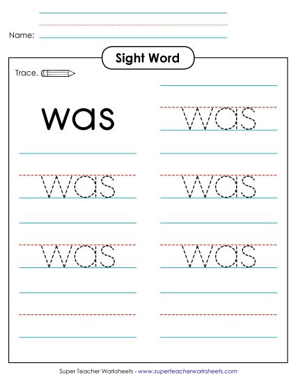 Trace the Word: Was (Printable PDF Worksheet)