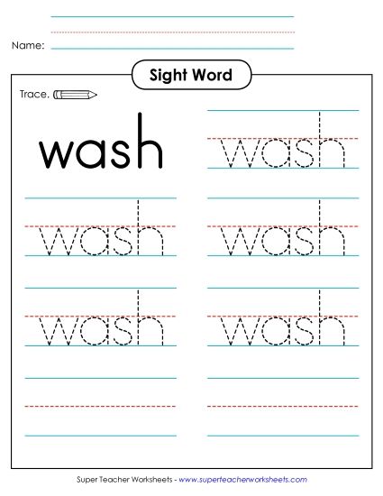 Trace the Word: Wash (Printable PDF Worksheet)